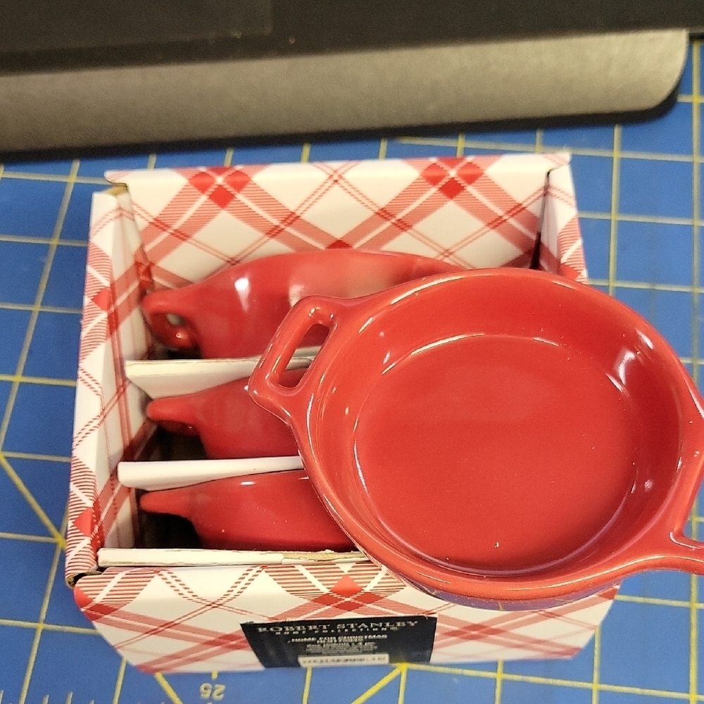 Red Stoneware Mini Cocotte Set of 4 New